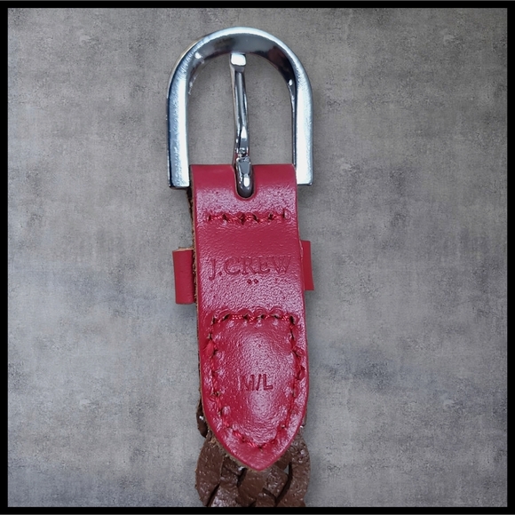 J. Crew Genuine Leather Braided Weave Belt Adjustable Buckle Medium Large Red - Picture 5 of 6